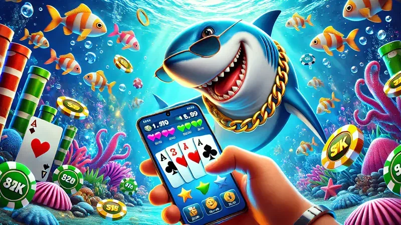 Adegan target ikan dan meriam dalam permainan arcade