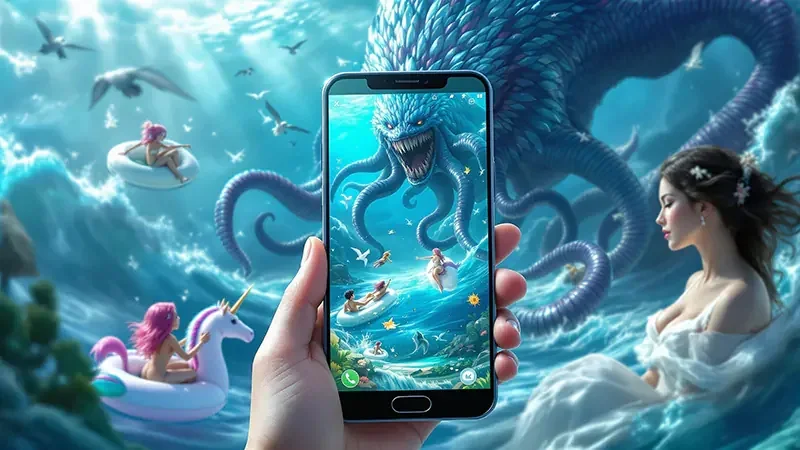 Arena permainan tembak ikan dengan efek bawah laut